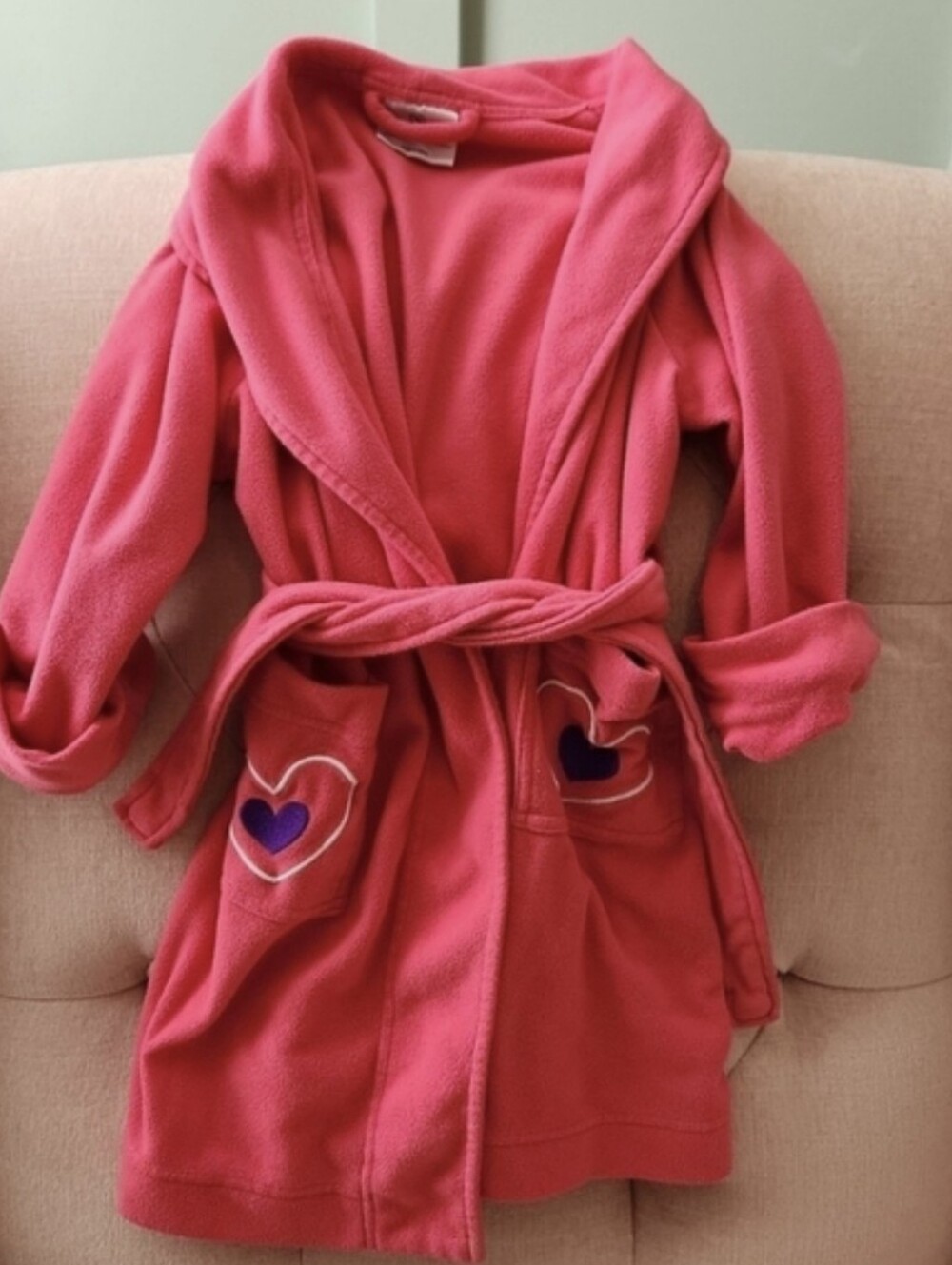 Hanna Andersson 3t 90 Pink Fleece Robe with Heart Pockets